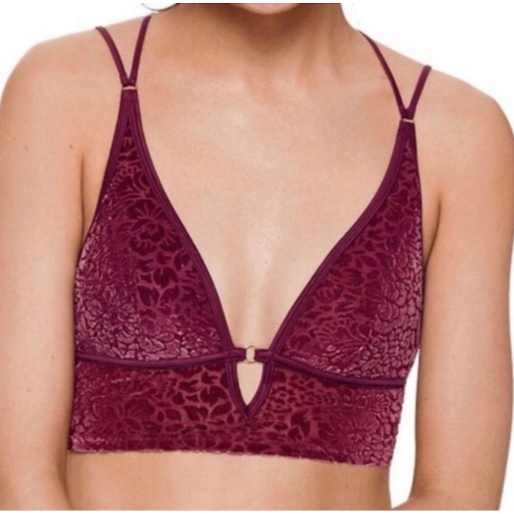 Victorias Secret PINK Velvet Burnout Floral Bralette Burgundy Wine Strappy Small